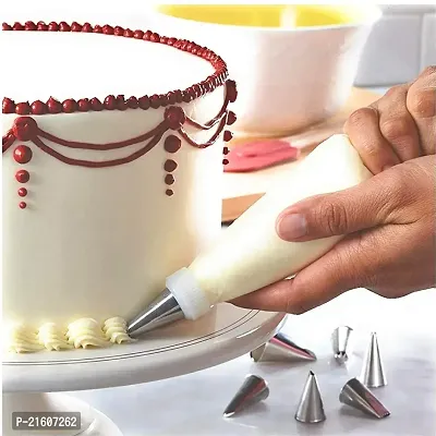 Classic 12 Pcs Cake Decorator Set With Frosting Piping Bag Along Steel Nozzles (Silver)-thumb3