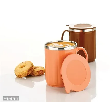 Stylish Coffee|Tea|Milk Mug With Air Tight Leakproof Lids 200Ml (2Pc)