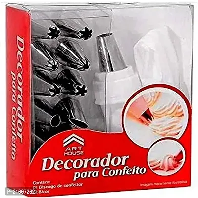 Classic 12 Pcs Cake Decorator Set With Frosting Piping Bag Along Steel Nozzles (Silver)-thumb0