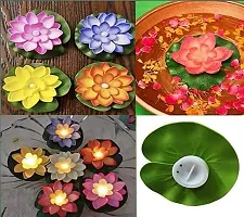 Smiling Cart Multi Color Floating Lotus Flower Shape Tea Light Diya Candles for Diwali Gift Pack of 6 Pc-thumb1