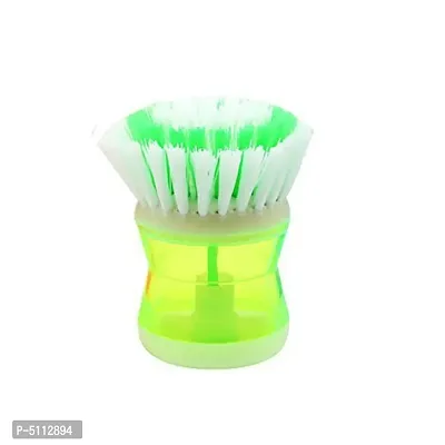 Smiling Cart Mini Dish/Washbasin Plastic Cleaning Brush with Liquid Soap Dispenser, Multicolor- 1 Piece-thumb0