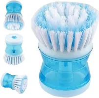 Smiling Cart Mini Dish/Washbasin Plastic Cleaning Brush with Liquid Soap Dispenser, Multicolor- 1 Piece-thumb1