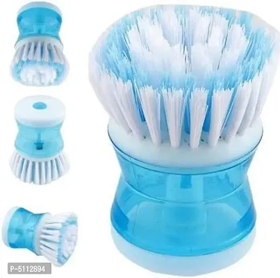 Smiling Cart Mini Dish/Washbasin Plastic Cleaning Brush with Liquid Soap Dispenser, Multicolor- 1 Piece-thumb2