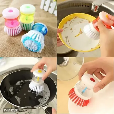 Smiling Cart Mini Dish/Washbasin Plastic Cleaning Brush with Liquid Soap Dispenser, Multicolor- 1 Piece-thumb5