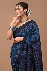 Ananta navy blue bagru printed cotton blend Saari-thumb1