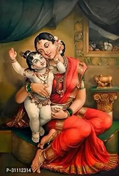 Yashoda Baby Krishna God Wall Poster For Pooja Room Living Room Kids Room Size  45Cm X 45Cm 3D Poster 18 inch X 18 inch