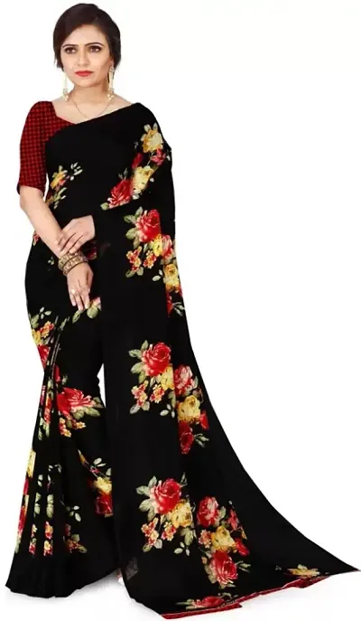 Trendy Georgette Floral Printed Sarees with Blouse piece