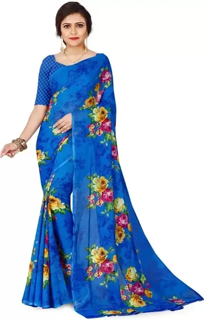 Trendy Georgette Printed Saree with Blouse Piece
