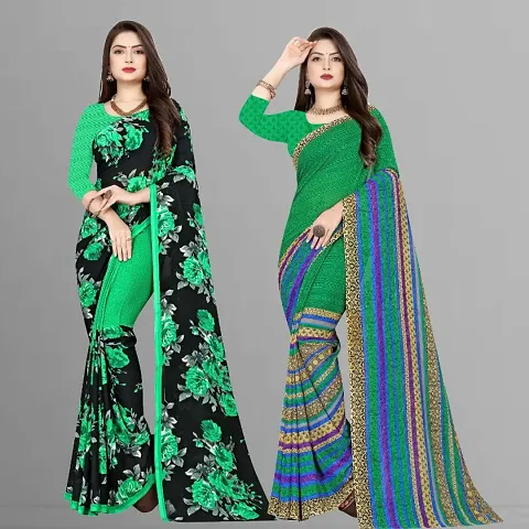 Pack of 2 Georgette Printed Sarees with Blouse Piece