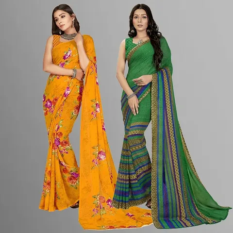 Pack of 2 Georgette Printed Sarees with Blouse Piece