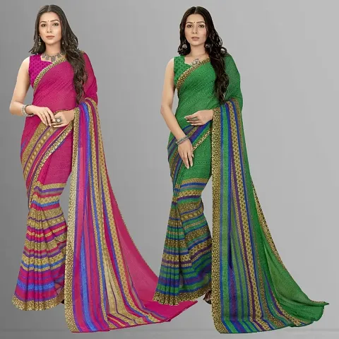 Pack of 2 Georgette Printed Sarees with Blouse Piece