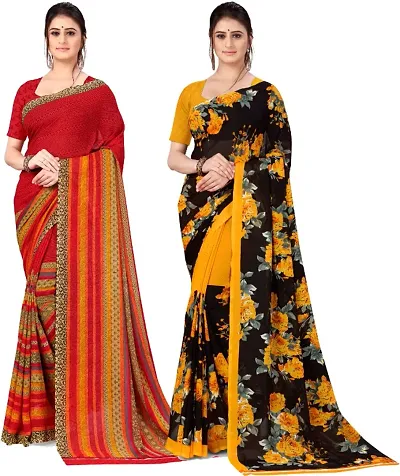 Pack of 2 Georgette Printed Sarees with Blouse Piece