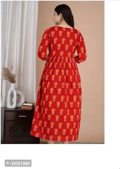 Elegant Red Cotton Printed Anarkali Kurta For Women-thumb3