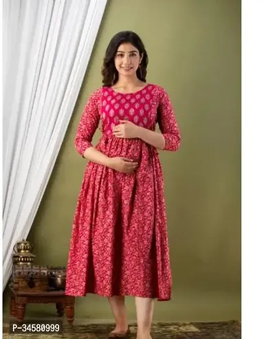 Elegant Maroon Cotton Blend Printed Anarkali Kurta For Women-thumb0