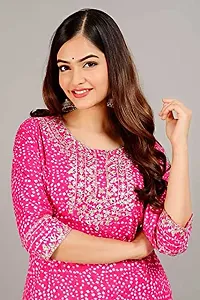 Diyansh Creations Beautiful Embroidered Pink Bandhej Kurti with Pant (Pink, Medium)-thumb2