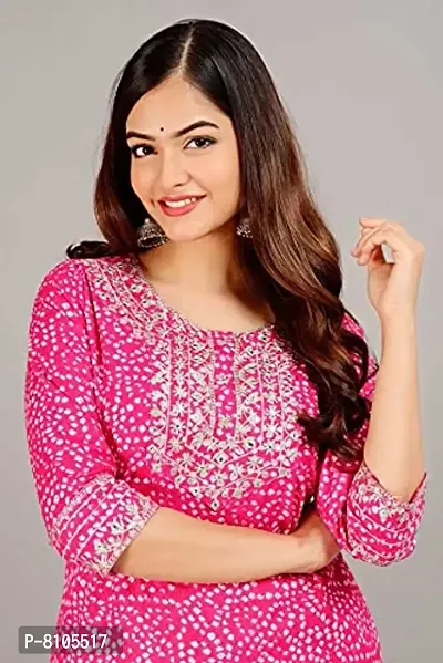 Diyansh Creations Beautiful Embroidered Pink Bandhej Kurti with Pant (Pink, Medium)-thumb3