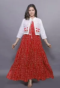 Diyansh Creations Bandhej Print Anarkali Ankle Length Plus Size Kurti/Gown with Schiffli Jacket-thumb1