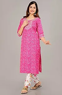 Diyansh Creations Beautiful Embroidered Pink Bandhej Kurti with Pant (Pink, Medium)-thumb3