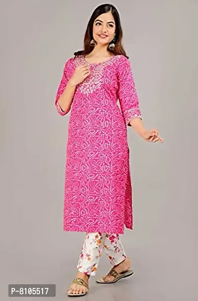 Diyansh Creations Beautiful Embroidered Pink Bandhej Kurti with Pant (Pink, Medium)-thumb4