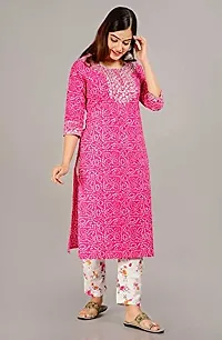 Diyansh Creations Beautiful Embroidered Pink Bandhej Kurti with Pant (Pink, Medium)-thumb1