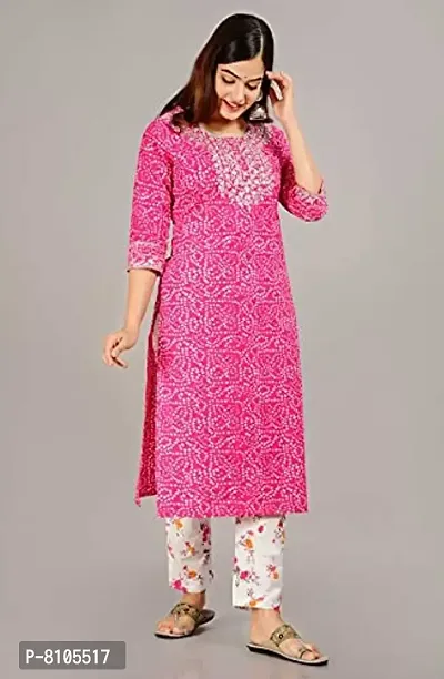 Diyansh Creations Beautiful Embroidered Pink Bandhej Kurti with Pant (Pink, Medium)-thumb2