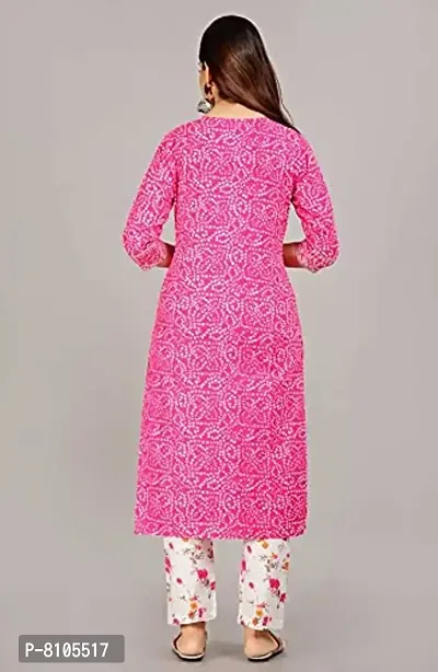 Diyansh Creations Beautiful Embroidered Pink Bandhej Kurti with Pant (Pink, Medium)-thumb5