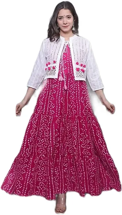 Stylish Cotton Bandhej Print Anarkali Kurti with Jacket