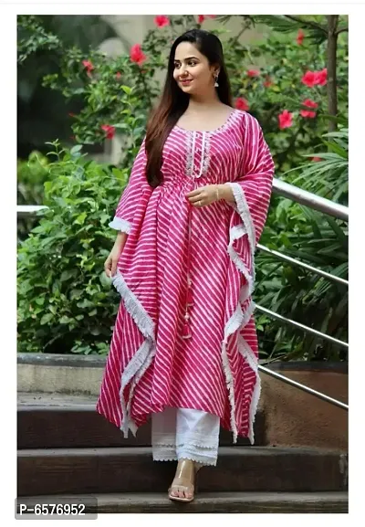 Lehraiya Print Kaftan-Pink-thumb0