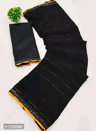 Stylish Black Georgette Saree With Blouse Piece For Women-thumb0