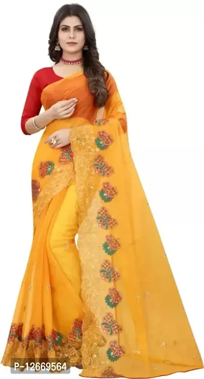 Net Embroidered Saree with Dupion Silk Blouse Piece