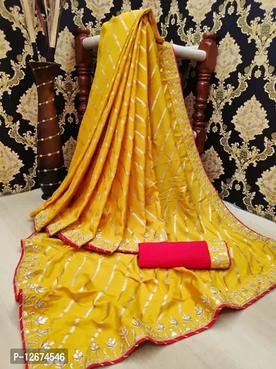 Dola Silk Leheriya Foil Print Saree with Blouse Piece