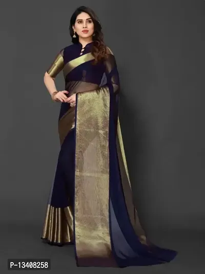 Chiffon Solid Zari Border Saree With Running Blouse Piece