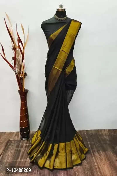 Chiffon Solid Zari Border Saree With Running Blouse Piece