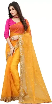 Net Embroidered Saree with Dupion Silk Blouse Piece-thumb3