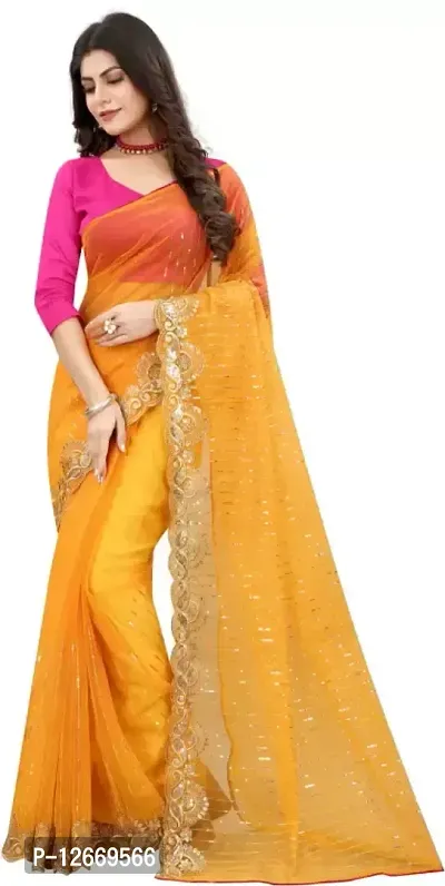 Net Embroidered Saree with Dupion Silk Blouse Piece-thumb4