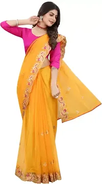 Net Embroidered Saree with Dupion Silk Blouse Piece-thumb1