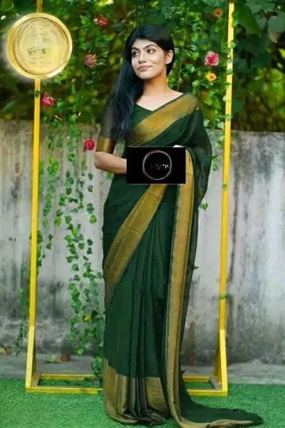 Beautiful Chiffon Big Gold Patta Saree with Blouse piece