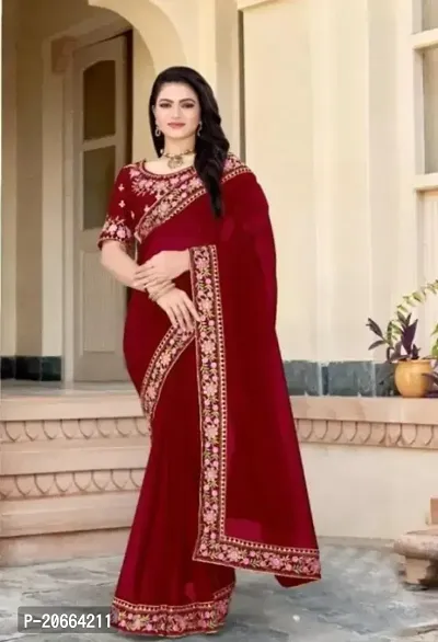 Fancy Georgette Saree With Embroidered Work and Blouse-thumb0