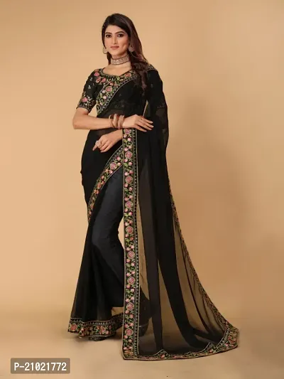 Fancy Georgette Saree With Embroidered work  Blouse-thumb0