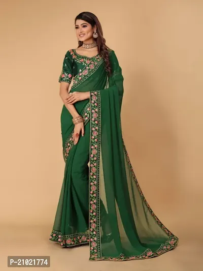 Fancy Georgette Saree With Embroidered work  Blouse-thumb0