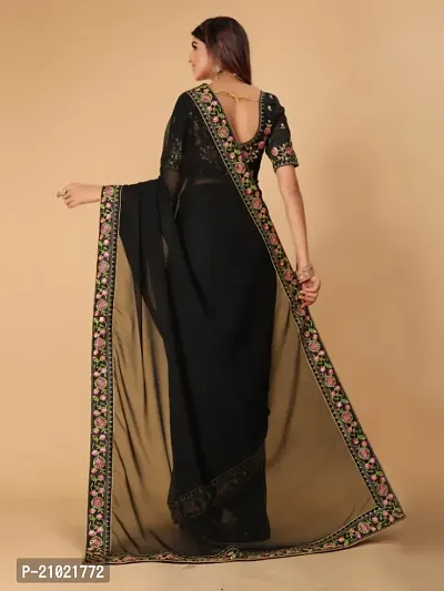 Fancy Georgette Saree With Embroidered work  Blouse-thumb3