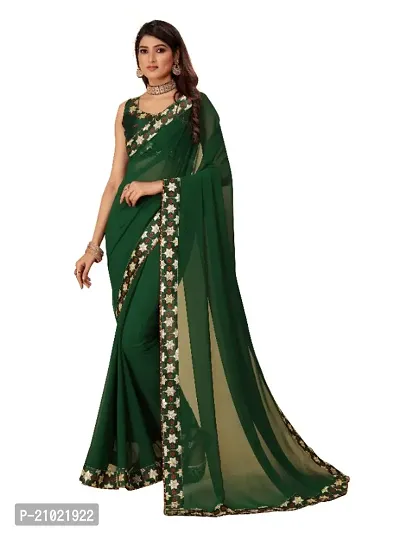 New Fancy Georgette Embroidery Work Lace Saree With Blouse-thumb0