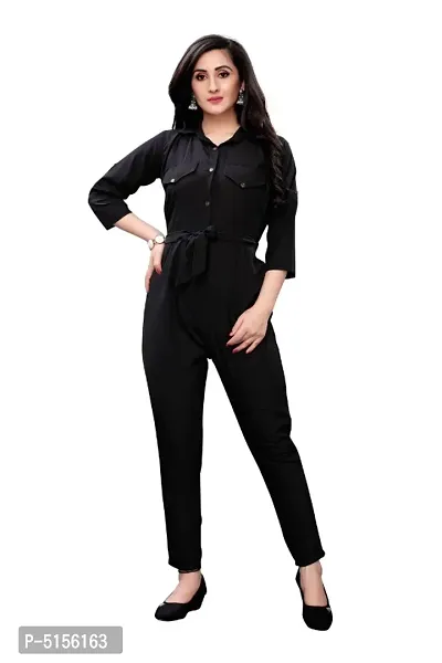 Attractive Women's  3/4 Sleeve Solid patent Jumpsuit-thumb0