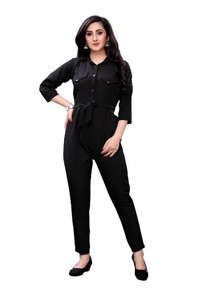 Attractive Women's  3/4 Sleeve Solid patent Jumpsuit