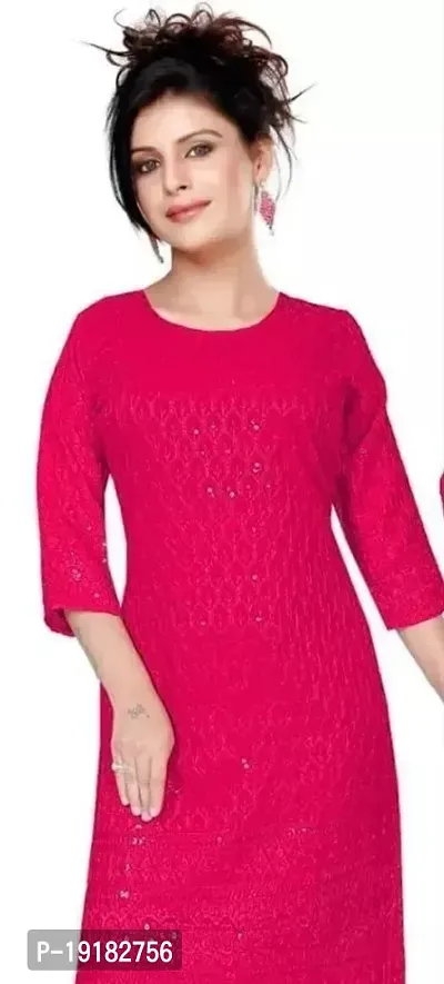 Nida Fashions Straight Red Self Pattern Cotton Blend Kurta For Women-thumb0