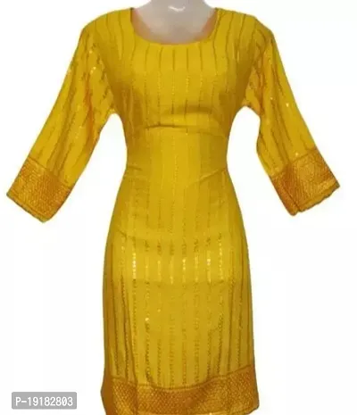 Nida Fashions Straight Yellow Self Pattern Cotton Blend Kurta For Women