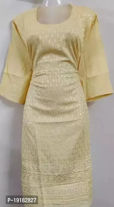 Nida Fashions Straight Yellow Self Pattern Cotton Blend Kurta For Women-thumb0