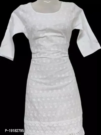 Nida Fashions Straight White Self Pattern Cotton Blend Kurta For Women