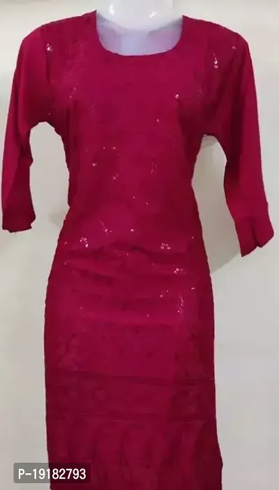 Nida Fashions Straight Maroon Self Pattern Cotton Blend Kurta For Women
