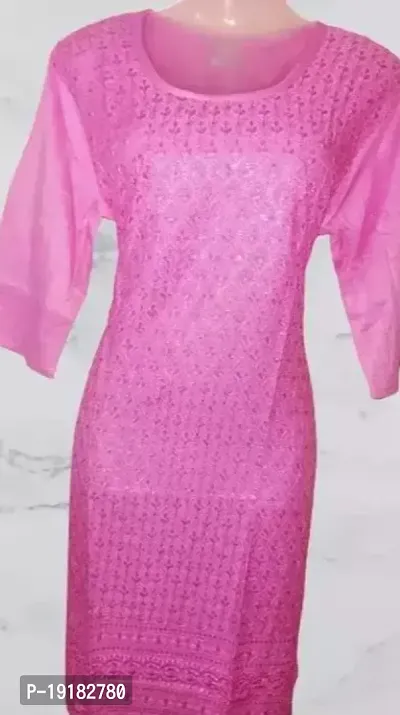Nida Fashions Straight Pink Self Pattern Cotton Blend Kurta For Women